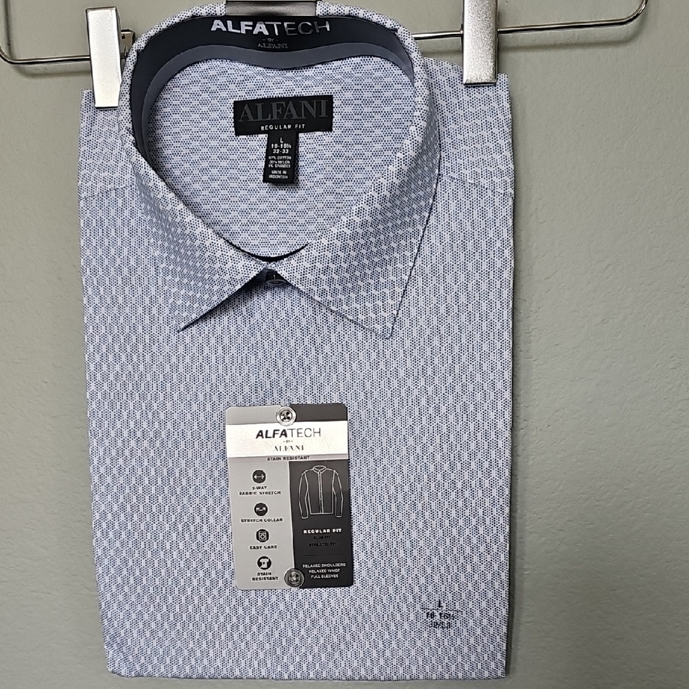 Alfani Alfatech Men's Light Blue Geometric Dress Shirt NWT Large 16-16.5